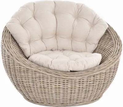 Produktbild von KRINES HOME Sitzmuschel aus echtem Rattan / Rattan-Sessel Natur inkl. Polster Beige / Lounge Sessel (Grau Natur)