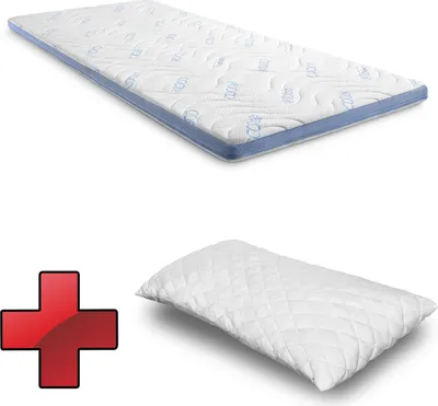 Produktbild von Kaltschaumtopper CloudComfort Cool 90 x 200 cm H2/H3, Höhe 7 cm, Härtegrad H2/H3, 7-Zonen Topper mit Sommer- und Winterseite + CloudComfort Basic Gel-Flocken Kissen 40 x 80 cm