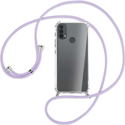Produktbild von Handykette Backcover-Schutzhülle mit Band (Metall silberfarben) für Motorola Moto E30, Moto E40 - violett