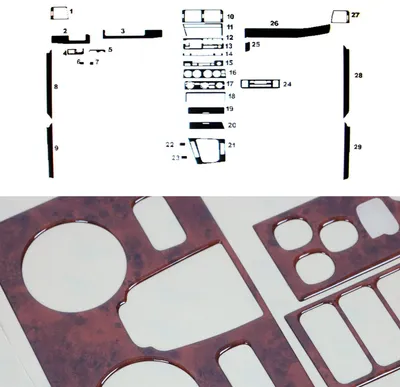 Zdjęcie produktu dla Dekoracja wnętrza kokpitu do BMW serii 3 E46 1998-2007 o wyglądzie drewna burl 29x