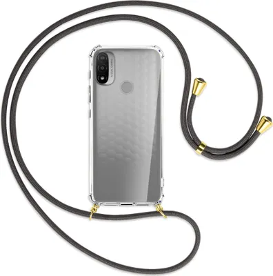 Produktbild von Handykette Backcover-Schutzhülle mit Band (Metall goldfarben) für Motorola Moto E20 (XT2155) - dunkelgrau