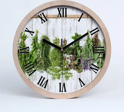 Produktbild von Holzuhr 20fi cm wanduhr - schwarze Spitzen - Kräuter auf einer Schnur
