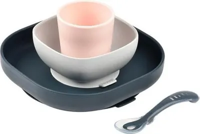 Immagine prodotto di Set silicone per l'alimentazione dei bambini BEABA, Night Blue, 4 pezzi, ventosa, dai 4 mesi in su