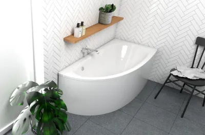 Produktbild von ECOLAM Badewanne Wanne Eckbadewanne Milena Design Acryl weiß 150x70 cm RECHTS + Schürze Ablaufgarnitur Ab- und Überlauf Automatik Füße Silikon