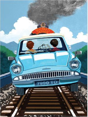 Harry Potter - potlač "Tešíme sa na Bradavický expres" PM8477 (40 cm x 30 cm x 0,2 cm) (modrá/hnedá/zelená)