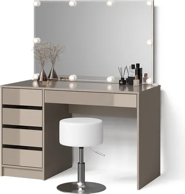 Produktbild von Schminktisch Livinity Imola Greige mit LED Beleuchtung und Hocker, Model 52449