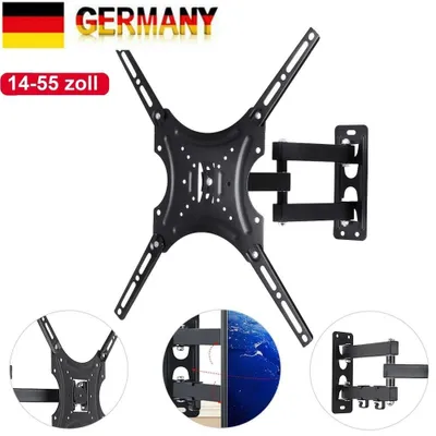 Image de Support mural pour téléviseur, compatible avec les téléviseurs LCD et LED de 17 à 55 pouces, inclinable et pivotant, capacité de charge de 50 kg, dimensions 400 x 400 mm, couleur noire