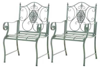 Produktbild von 2er Set Gartenstühle Punjab im Landhausstil, lackierte und wetterfeste Eisenstühle, Farbe: antik-grün