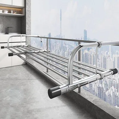 Produktbild von Famanu Wäscheständer ausziehbar für Balkon und Wand - Edelstahl, Silber, 87 cm