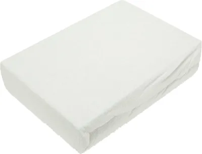 A white fitted sheet is folded and placed on a white background.