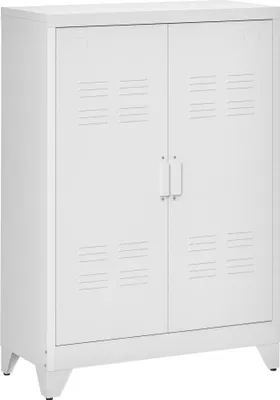 Obrázek produktu pro Kovová skříň - Úložná skříň - 2 dveře - 2 nastavitelné police - 75 x 33 x 110 cm - bílá
