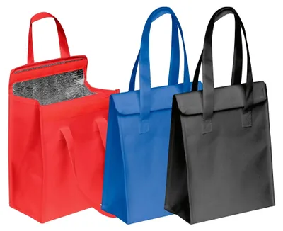 Produktbild von 3 Kühltaschen mit Klettverschluss / Farben: schwarz, blau und rot