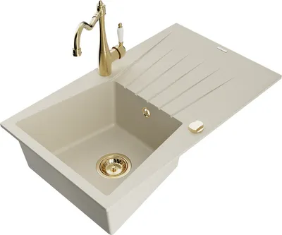 Produktbild von Mexen Cesar 1 Becken-Granitspüle mit Abtropffläche und Mischbatterie Carla, Beige - 6514-69-670700-50