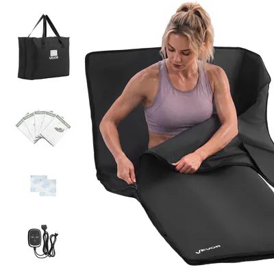 Image de VEVOR Couverture Sauna Infrarouge 180x80 cm, Portable, en Tissu Oxford Léger, Chauffage Uniforme et Enveloppant pour Détente à Domicile, Température Réglable et Minuterie, avec Sac de Transport, Noir