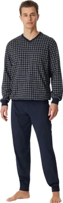 Produktbild von Schiesser Dark Sapphire Pyjama dunkelblaues Karomuster
