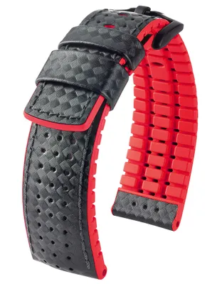 Produktbild von HIRSCH Performance | Uhrenarmband Leder/Kautschuk Carbonoptik 30951B, Stegbreite:22mm
