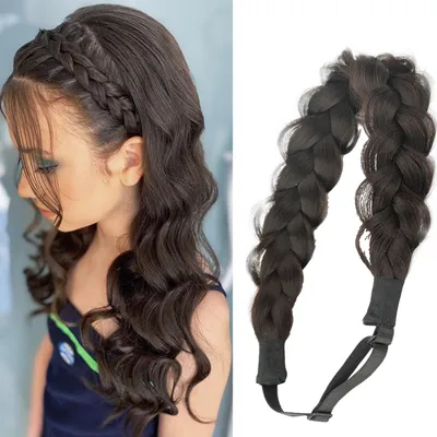 Produktbild von SassyGoods® Haarband mit Zopf Haarverlängerung Zopf Einstellbar Universal Fit - Dunkelbraun Kastanienbraun