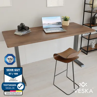 Produktbild von Výškově nastavitelný stůl (140 x 70 cm) - Stůl Sit & Stand - Elektrický výškově nastavitelný kancelářský stůl s dotykovou obrazovkou a ocelovými nohami - Antracit/Antique