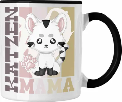 Produktbild von Trendation - Katze Mama Tasse Geschenk für Katzen Besitzerin Spruch Geschenkidee (Schwarz)