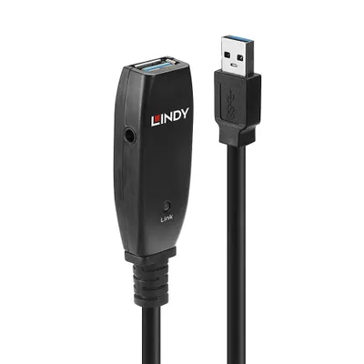 Produktbild von USB 3.2 Gen 1 Aktivverlängerungskabel Slim, USB-A Stecker > USB-A Buchse (schwarz, 15 Meter)