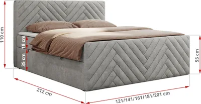 Produktbild von MKS MEBLE Boxspringbett 160x200 mit Bettkasten Matratze H4 - Paris Duo - Hellgrau Strukture