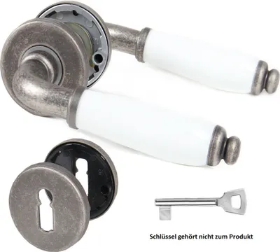 Produktbild von Türgriff Türklinke Türdrücker Griff Modell Firenze-weiss Messing Antik Grau Buntbart
