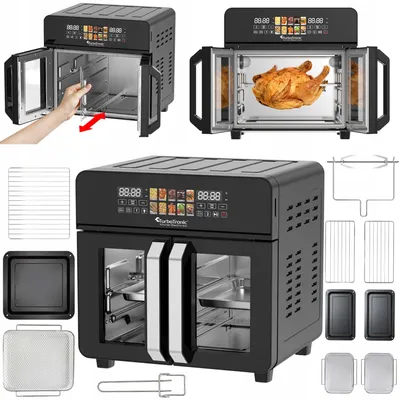 Zdjęcie produktu dla Piekarnik 23L TurboTronic dehydrator termoobieg grill rożno wnętrze Stal nierdzewna INOX SS Rapid AIR 2200w Czarny