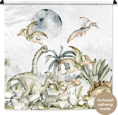 Produktbild von MuchoWow® Wandteppich Wandbehang Dinosaurier - Kinder - Dschungel - Grün - Tiere - Natur 90x90 cm Tapisserie Dekoration Wandtuch - Wandaufhänger