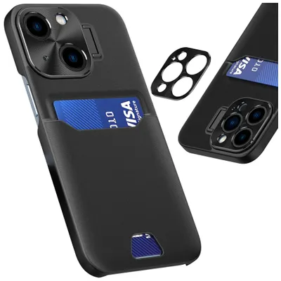 Produktbild von Leder Standhülle für iPhone 14 Plus Kartenetui mit Ständer Schwarz