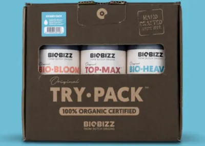 A product box containing three small bottles of Biobizz products.