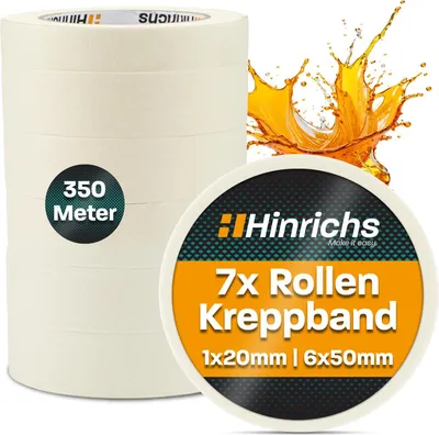 Produktbild von Hinrichs 7 x Kreppband - 6 Rollen 50 m x 30 mm + 1 Rolle 50 m x 19 mm