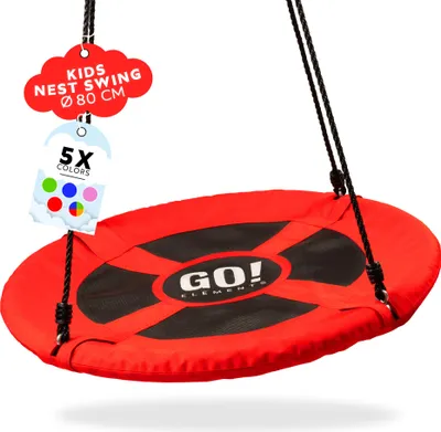 Produktbild von GO!elements Nestschaukel Outdoor | Kinderschaukel oder Gartenschaukel | Höhenverstellbare Schaukel für Kinder & Erwachsene (Familienschaukel) bis 150 KG belastbar | Größe: ø 80cm, Farbe: Rot