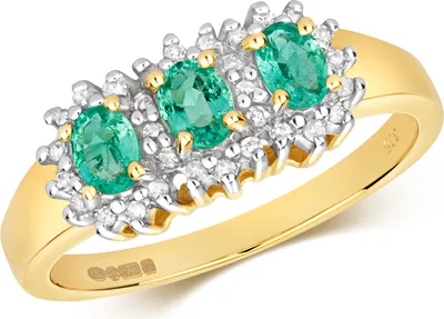 Produktbild von Moderner 9 Karat (375) Gold Trilogie Damen - Diamant Ring Brillant-Schliff 0.13 Karat H - PK mit Smaragd, 53 (16.9); TRS28759RSM