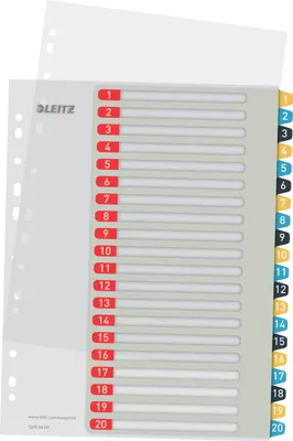 Obrázek produktu pro Leitz 12490000, Numerické indexové štítky, Polypropylen (PP), Portrét, A4 Maxi, 245 mm, 305 mm