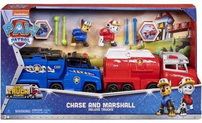Image de Pat patrouille truck rescue : marcus et son camion de pompier + chase camion de police - figurine chien - vehicule de luxe - paw patrol