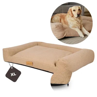 Image de Lit pour chien Dogeste 100x65 cm taille XL en tissu mouton – beige foncé