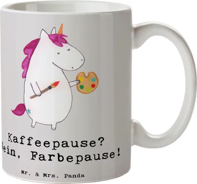 Produktbild von Mr. & Mrs. Panda Becher Künstlerin Farbepause - Grau Pastell - Geschenk, Pause, Kunstschaffende, Beruf, Farbe, haferl, Tasse, Berufsleben, Teetasse, Kaffeebecher, Berufe