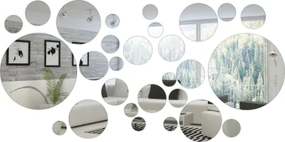 Produktbild von 32 Stück runde Wandaufkleber-Dekorationen mit Spiegelfassung (Stil 1)