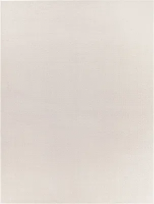 A plain white rug with a subtle textured pattern.