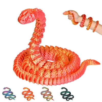 Produktbild von Schlange XL 3D – bewegliche Dekofigur 80 cm | Fantasy Sammlerfigur für Regal & Schreibtisch | 14+ – Rot-Gold
