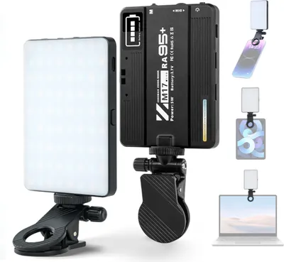 Produktbild von LED-Videoleuchte im Taschenformat, Fotografie-Fuelllicht, 2500 K šC 9000 K, dimmbares Videokonferenzlicht fuer Computer, Tablet, Handy, DSLR-Kamera, eingebauter Akku mit Telefonhalter, Bildschirmclip, Kaltschuhadapter