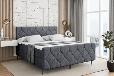 Produktbild von ALTDECOR Boxspringbett mit Schwarz Füßen, Matratze und Lattenrost, Topper, Fußteil, Polsterbett mit Bettkasten, Bett mit Stauraum H3-Matratze, Doppelbett - CATOR-FC-Z - 140x200 - Dunkelgrau Casablanca
