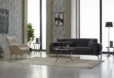 Produktbild von Sofagarnitur Dreisitzer Sofa Stoffsofa Polstersofa Grau Sessel 2tlg