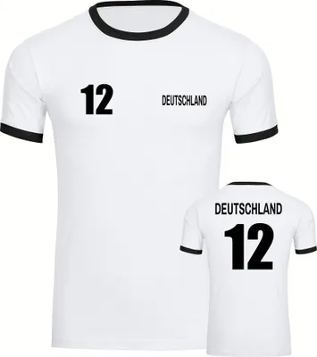 Produktbild von multifanshop Kontrast T-Shirt - Deutschland - Trikot Nummer 12, weiß/schwarz, Größe M