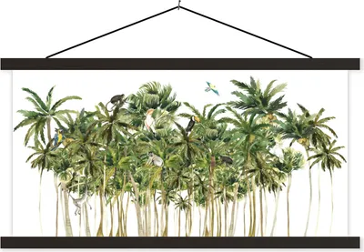 Produktbild von MuchoWow® Textilposter Dschungel - Palme - Vögel 60x30 cm mit schwarzem Rahmen - Textilien