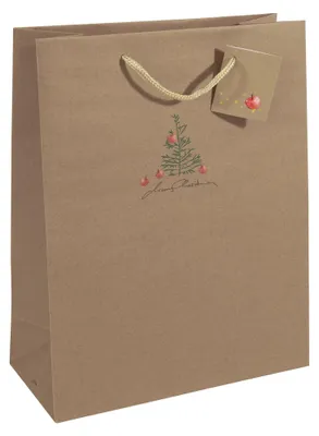 Produktbild von SIGEL GT040 Geschenktasche groß - beige - mit Bodeneinlage, Geschenkanhänger und farblich abgestimmten Tragekordeln - Kraftkarton - 26 x 33 cm