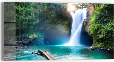 Produktbild von DEQORI Glasbild Echtglas 60x30 cm 'Tegenungan Wasserfall' Wandbild Bild modern Deko