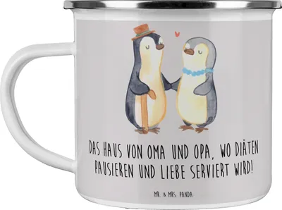 Produktbild von Mr. & Mrs. Panda becher emaille Großelternliebe - Grau Pastell - Geschenk, Tasse, Liebe, Diät, herzerwärmende Sprüche, Enkelkinder, Weisheit, Teetasse, Großeltern, Freude