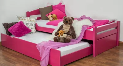 Produktbild von Kinderbett / Jugendbett "Easy Premium Line" K1/2h inkl. 2. Liegeplatz und 2 Abdeckblenden, 90 x 200 cm Buche Vollholz massiv rosa lackiert