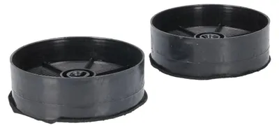 Two black circular carbon filters with a textured inner surface and a rubber seal on the bottom.